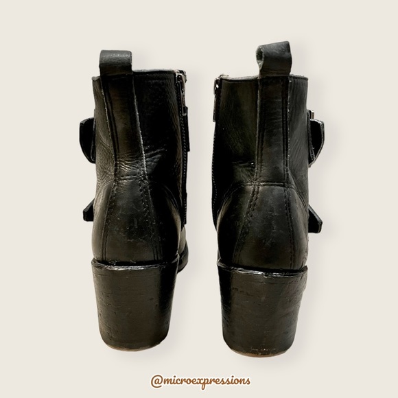 Frye Sabrina Double Buckle Vintage Academia Black Leather Block Heel Ankle Boot - Picture 12 of 16